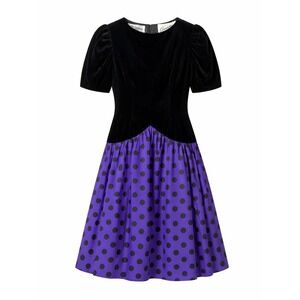 Rare VTG 1980 Arnold Scaasi Dress Black Velvet Purple Polka Dot Cocktail SZ 8